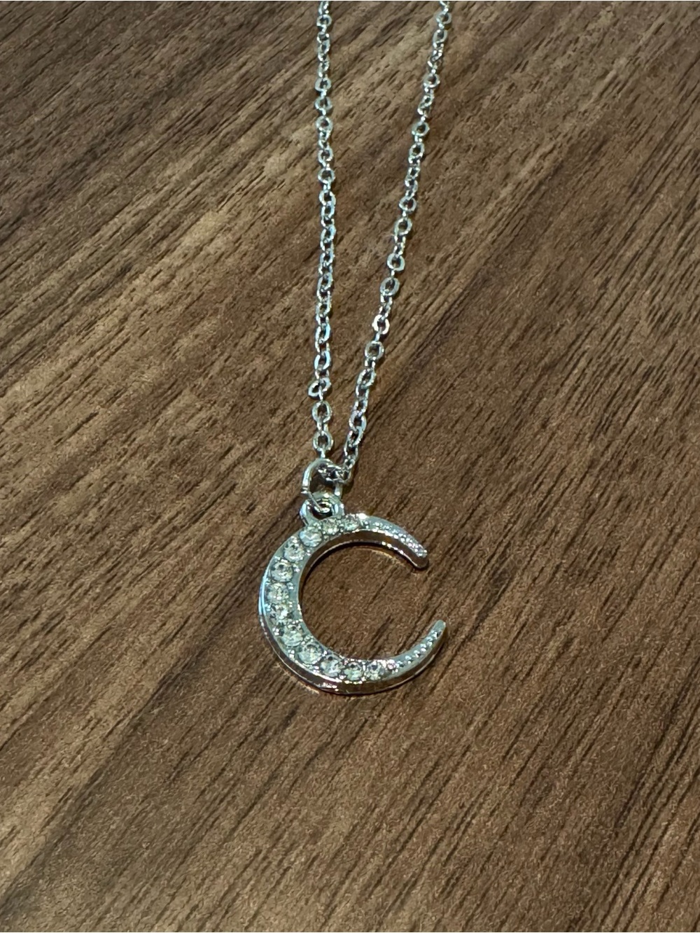 Silver Crescent Moon Pendant Necklace with Crystals - Women Jewelry